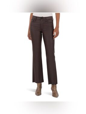 KUT FROM THE KLOTH kelsey high rise ankle flare with raw hem jeans in chocol
